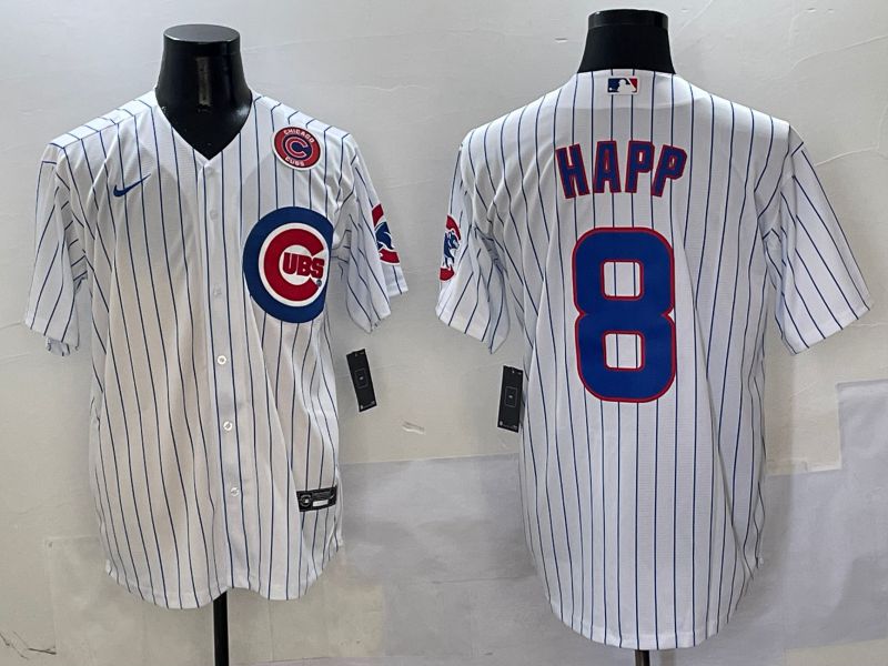 Men Chicago Cubs #8 Happ White Stripe Game Nike 2025 MLB Jersey style 6->chicago cubs->MLB Jersey